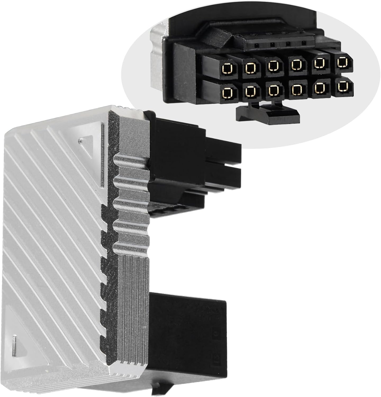 12+4 Pin Angled Connector, PCI-e 5.0 16 Pin GPU 180 Degree Angled Adapter, U Turn Power Adapter for RTX40' Series Graphics Card (Connector Z Silver)